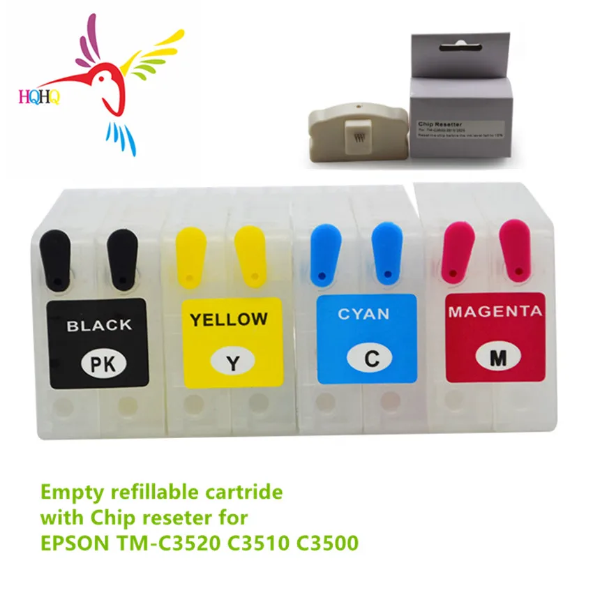 

HQHQ Empty Refill Ink Cartridge for SJIC22P for Epson TMC3500 TM-C3520 TM-C3510 Color Label Printer with Chip Reseter