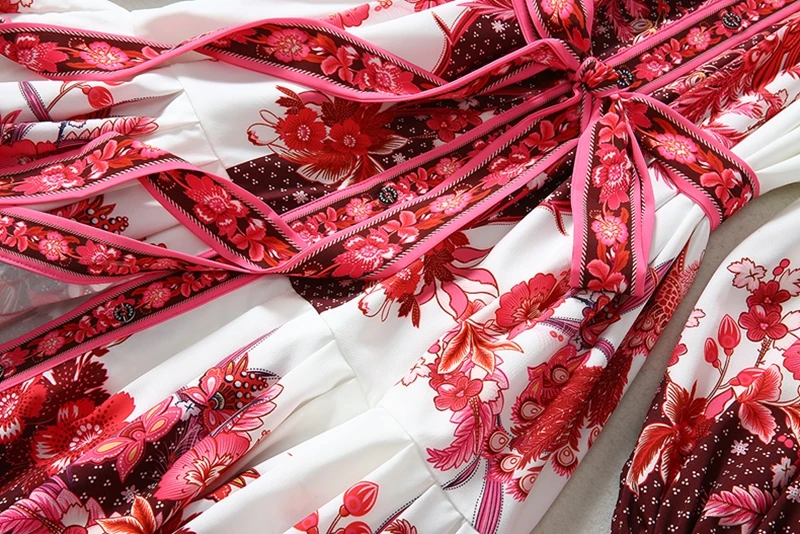 Красный RoosaRosee дизайнер весна лето женщина фонарь рукав цветочный принт мини платье элегантный женский праздник vestidos роковой