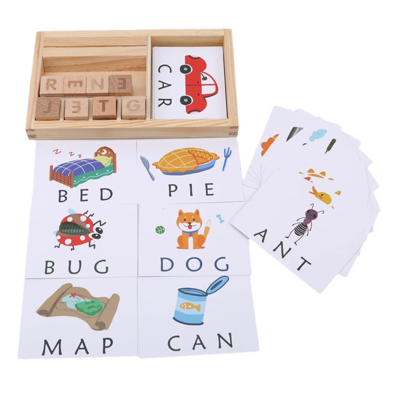 Детские обучающие игрушки из дерева правописания английский игра слов буквы картон Монтессори учебное пособие, заклинание слова строительные блоки