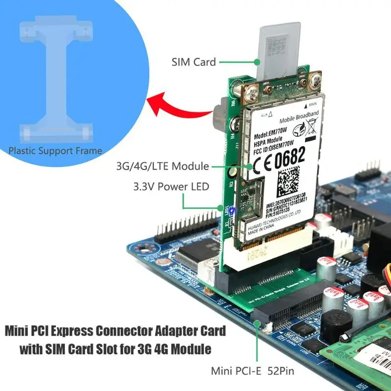  PCI Express Mini Adapter Card with SIM Card Slot for WiFi 3G 4G WWAN LTE Module Support HSPA MODEM 