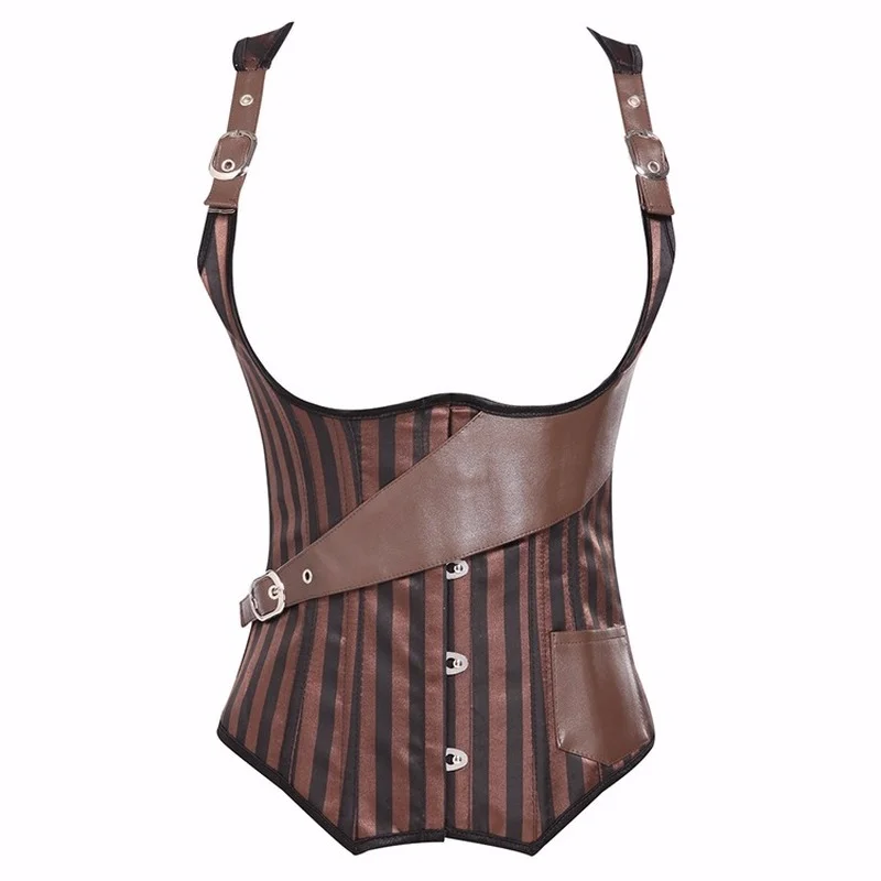 Adjustable Straps Women Brown Gothic Steampunk Boned Waistcoat Underbust Sexy Corset Waist Trainer With Steel | Женская одежда