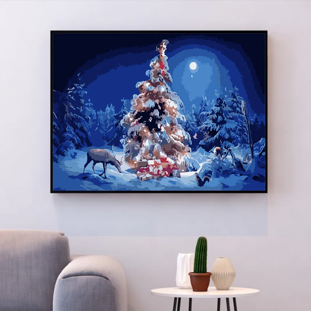 HUACAN Painting By Numbers Christmas Tree Kits Drawing Canvas HandPainted Gift DIY Oil Pictures By Numbers Scenery Home Decor