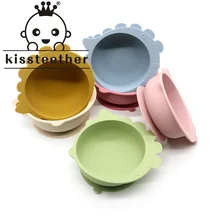 Kissteether – bol d'alimentation pour bébé, Style dinosaure, sans BPA, en Silicone et Fiber de bambou, en forme d'animal de dessin animé 