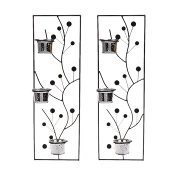 

2pcs Metal Iron Candlestick Hanging Wall Sconce Candle Holder Wedding Home Decor