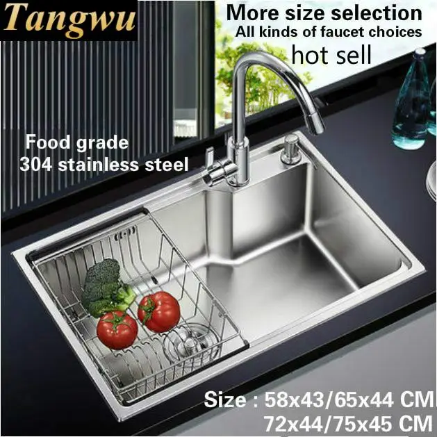 

Free shipping kitchen sink 0.8 mm thick food grade 304 stainless steel single slot high end hot sell 58x43/65x44/72x44/75x45 CM