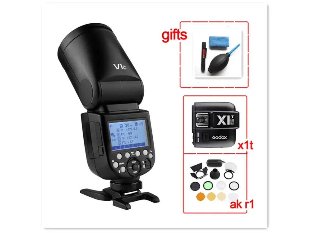 Вспышка Godox V1 V1C V1N V1S V1F V1O ttl 1/8000s HSS литиевая батарея Speedlite вспышка для C N S O CD50 T03 Y - Цвет: V1with XIT and AKR1