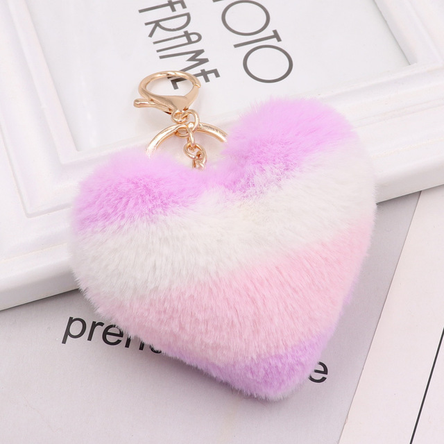 Rabbit Fur Pom-pom Keychain Leopard-print Pom-pom Keychain Lady Mobile Phone Bag Key Ring Love Pendant Decoration