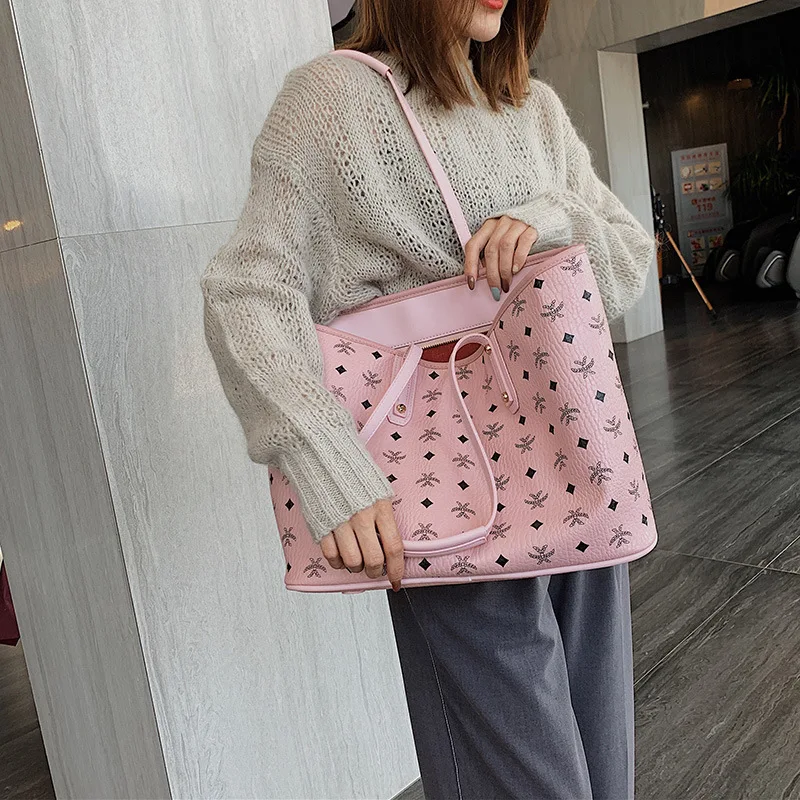 

Two Piece Set Bag 2019 New Style Fashion Large Capacity Different Size Bags High Textured Printed Handbag Soft Leather Shoulder