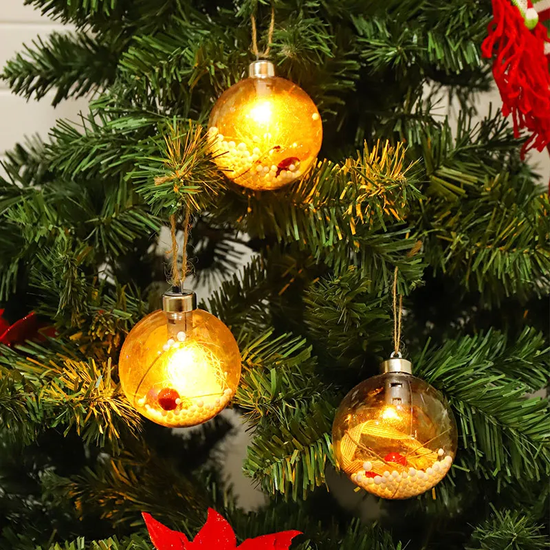 

3PCs Transparent Christmas Ball With Led Lamp Christmas Tree Drop Ornaments Xmas Glowing Pendant Hanging Ball Christmas Decor