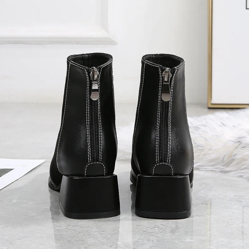 

Black And White with Pattern Martin Boots Women's 2019 New Style Chunky-Heel Versatile Students Short Boots Women's Autumn And W