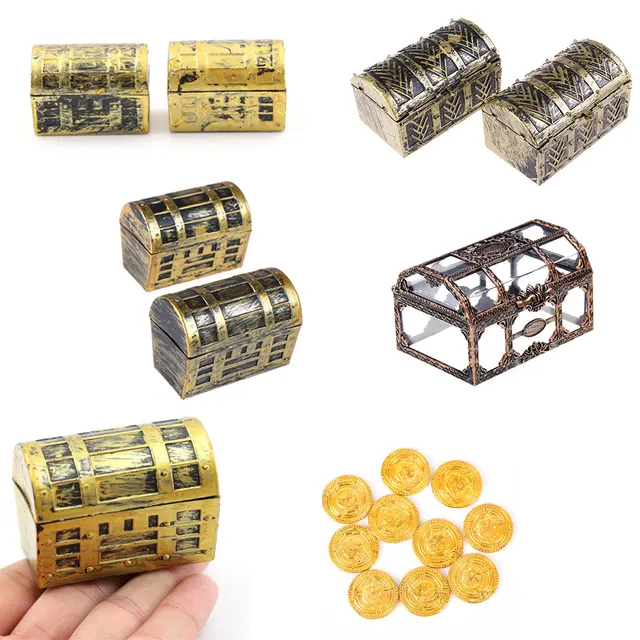 1/2/10pcs Plastic Container Storage Box Pirate Gold Coins For Pirate Crystal Gem Treasure Box Toy Figures gift for Children 1