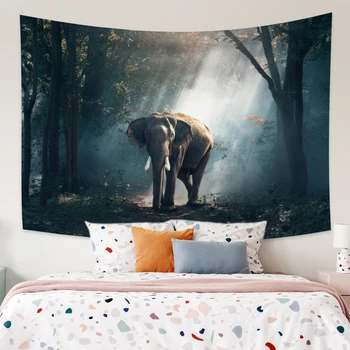 

Cassisy Tapestry Elephant walking in the forest Art Wall Hanging Tapestries Carpet Decor Wall Cloth Beach Towel Home Decorations