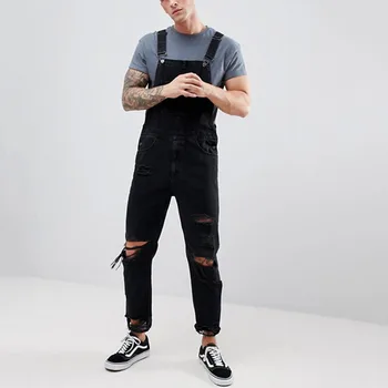 

New casual pants men belt denim overalls casual pants trend trousers
