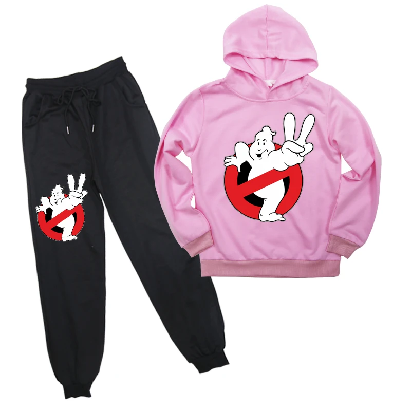 Ghostbuster 2 шт./компл. детская одежда для мальчиков и девочек, модные толстовки с капюшоном, штаны унисекс, Повседневное мальчиков Комплект одежды для девочек детская одежда - Цвет: Розовый