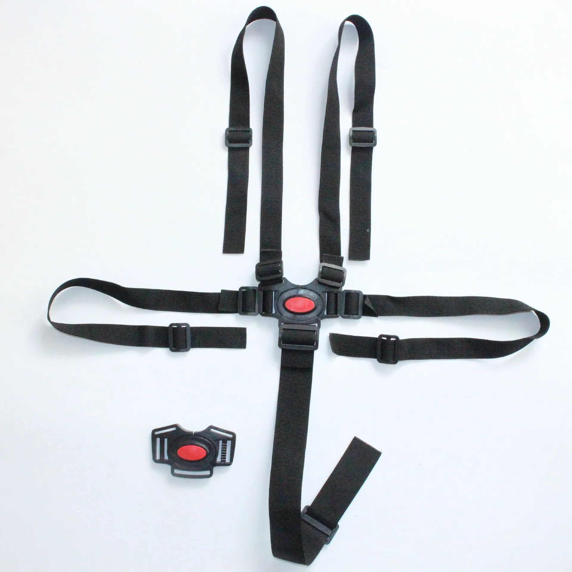 5 Point Harness Nylon Safe Belt Seat Belts 360 Degree Rotating Hook Baby Seat Belts Baby Stroller High Chair Black