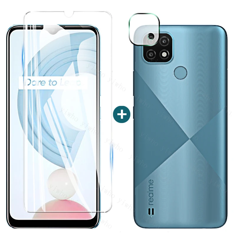 2 In 1 Protection Glass for OPPO Realme C21 C25 C21y C25s C20 C17 C15 C12 C11 C3 Tempered Screen Protector Camera Lens Glass mobile tempered glass Screen Protectors