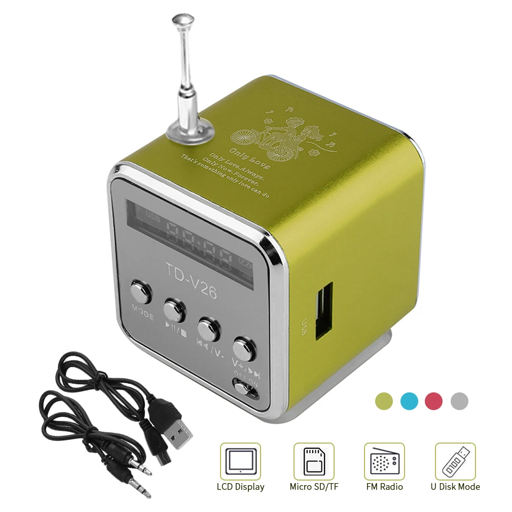 Mini Radio Receiver TD-V26 Digital Portable Speakers LCD Stereo Loudspeaker USB Charging Support TF Card FM Radio Music Player