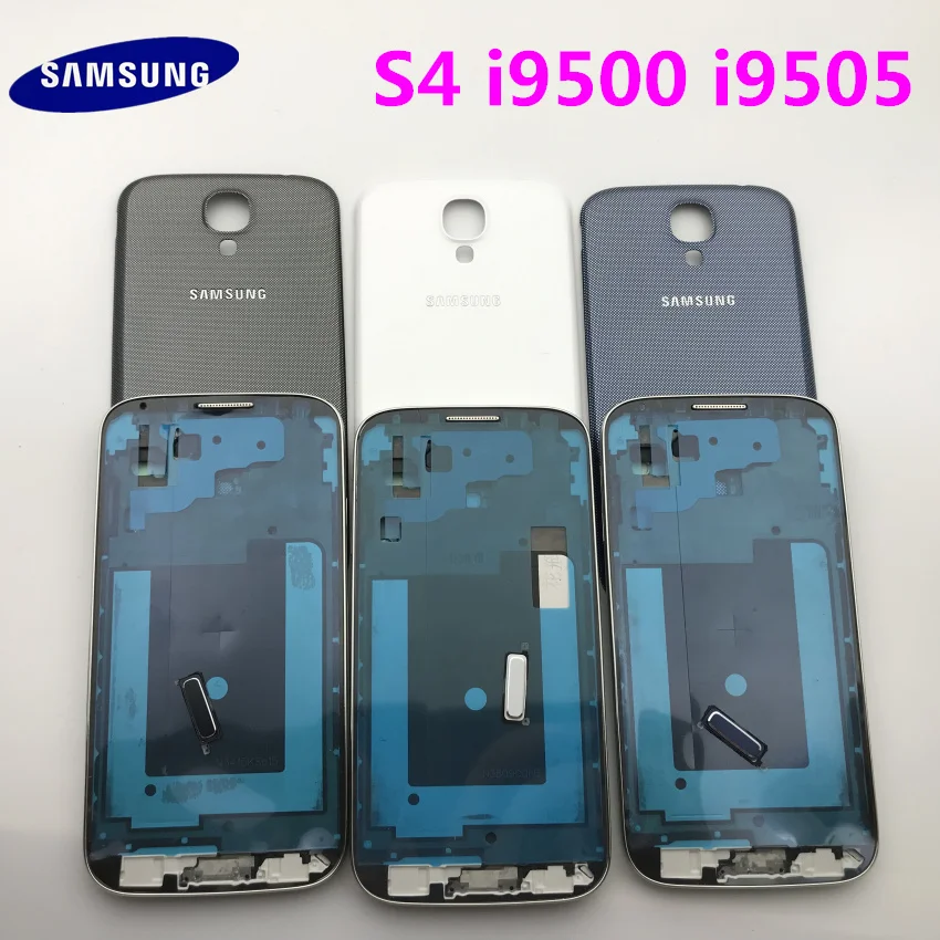Полный комплект корпуса для samsung Galaxy S4 i9500 i9505 передняя рамка+ средняя рамка+ задняя крышка батареи+ кнопка Home 4 в 1+ Инструменты