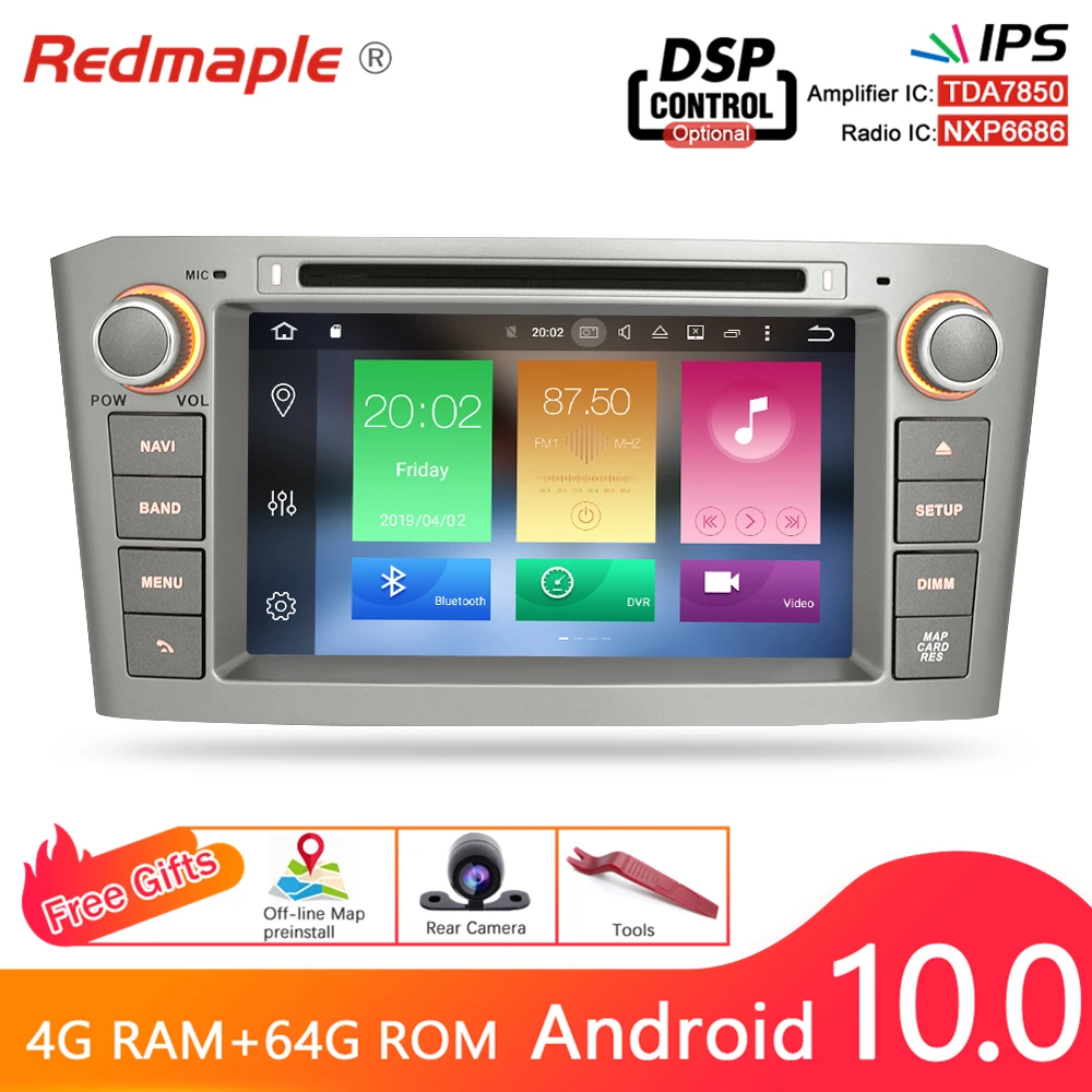 4G RAM Android 10 0 автомобильный Радио GPS Мультимедиа Стерео DVD плеер для Toyota Avensis T25 2003 2008
