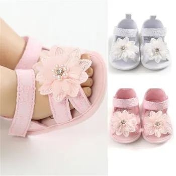 

Cute Baby Girls Sandals Summer Leisure Fashion Baby Girls Sandals Bowknot Children Shoes 3D Flower Pearls Shoes White Pink 2020