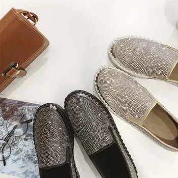 

Luxury Women Loafers Spring Autumn Fashion Shining Rhinestone Flat Platform Women Sneakers Casual Shoes Black/Silver New