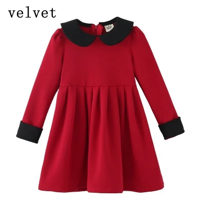 Style 1 velet Зимнее платье принцессы для девочек Детские платья с длинными рукавами одежда для больших девочек осенне-От 4 до 15 лет милое красное вельветовое платье для вечеринки - Цвет: Style 1 velet
