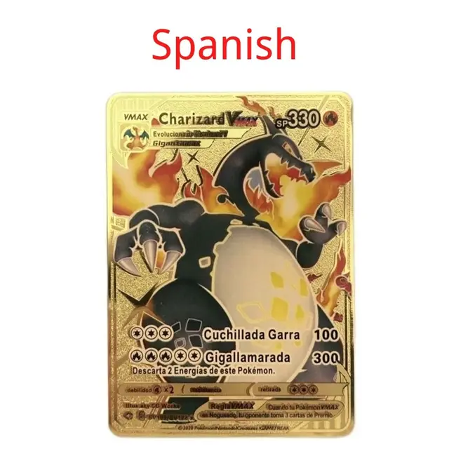 Spanish Pokemon Metal Card Pikachu Fire-breathing Dragon VMAX Gold V/GX/OX Card Toys Play Games Collection Card Children's Gifts 25