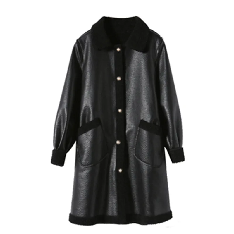Autumn new two-faced wearing Lamb cashmere fur coat female long section loose thin warm fashion leather jacket High quality pike