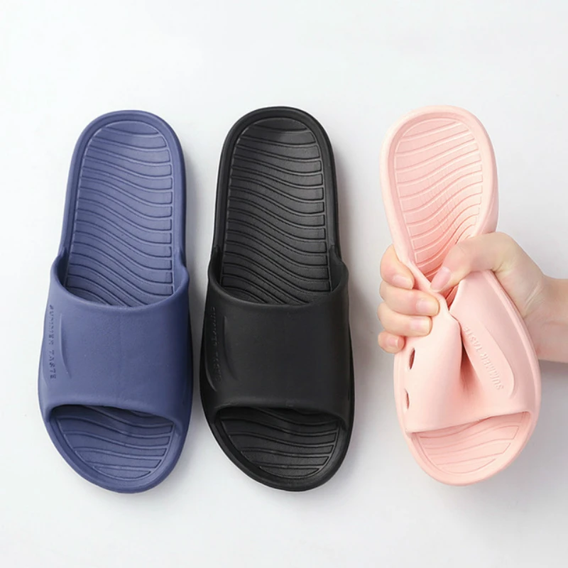 

Men Summer Home Slippers Simple Black Navy Shoes Non-Slip Bathroom Slides Flip Flops Couples Indoor Male Platform Slippers