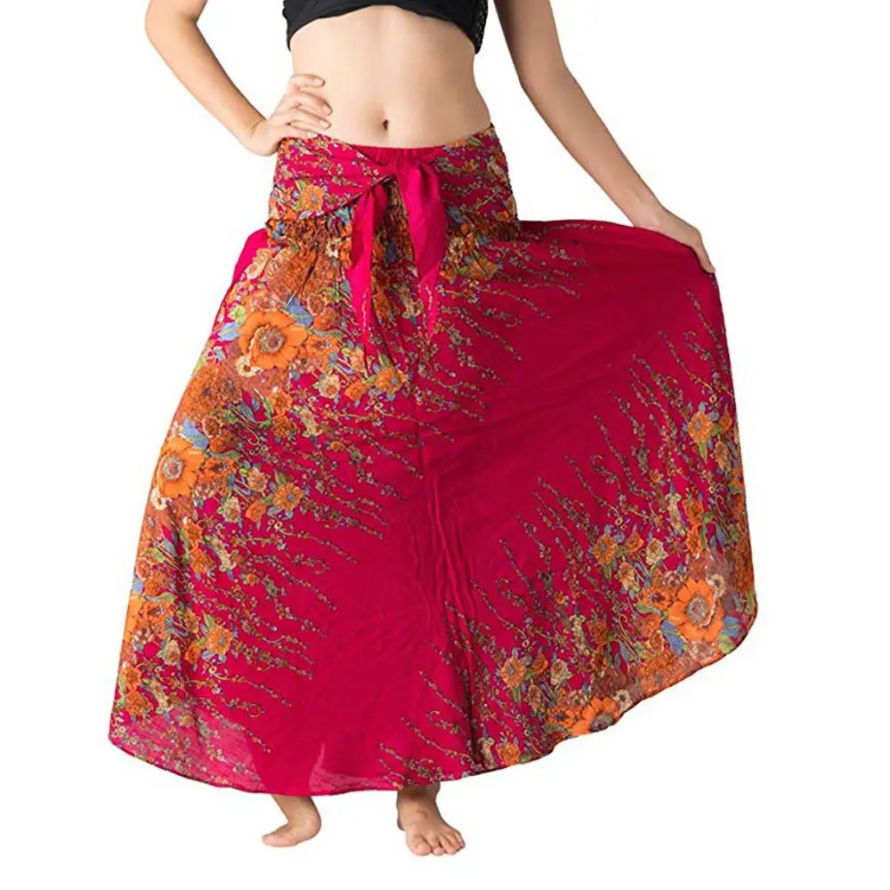 Пляжная Пышная юбка в этническом стиле Женская длинная в стиле хиппи бохо цыганские цветы эластичный Цветочный Пояс юбка Лидер продаж SS3M