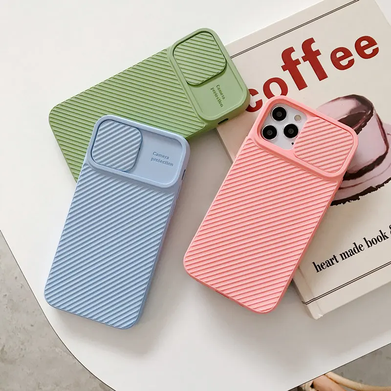 Slide Camera Protection New Phone Case For iPhone 11 12 mini Pro X XR XS Max 7 8 Plus SE 2020 Solid Color Square Soft TPU Cover