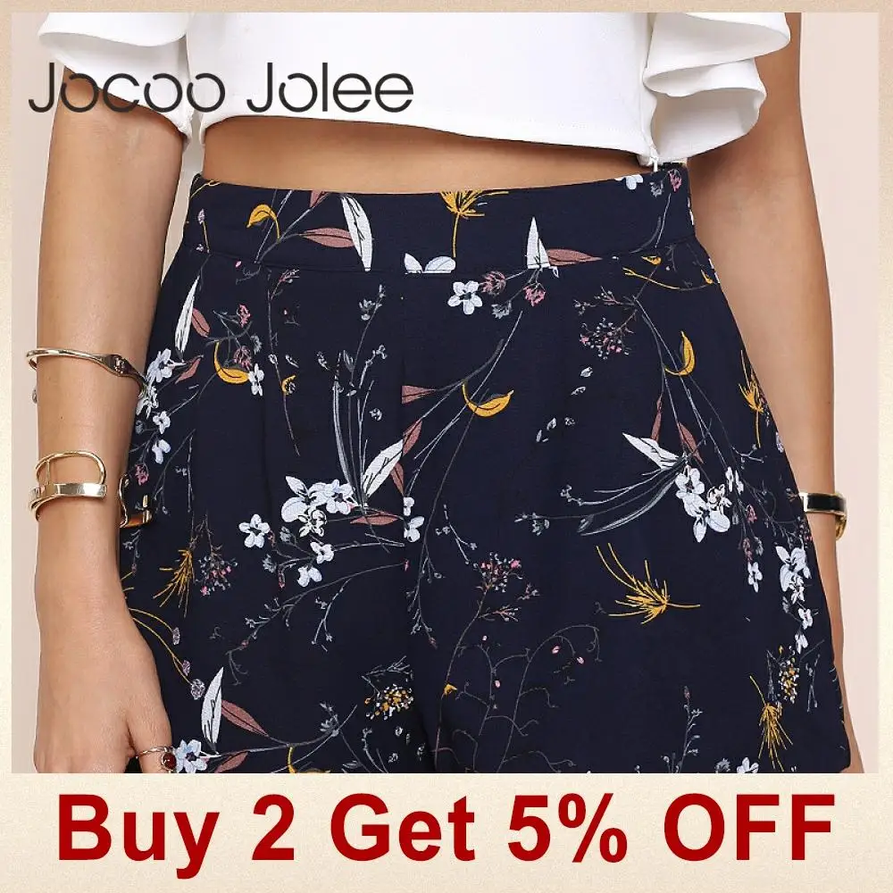 Jocoo Jolee Модные женские Шорты повседневные с высокой талией Цветочные разноцветные свободные шорты новые винтажные короткие штаны