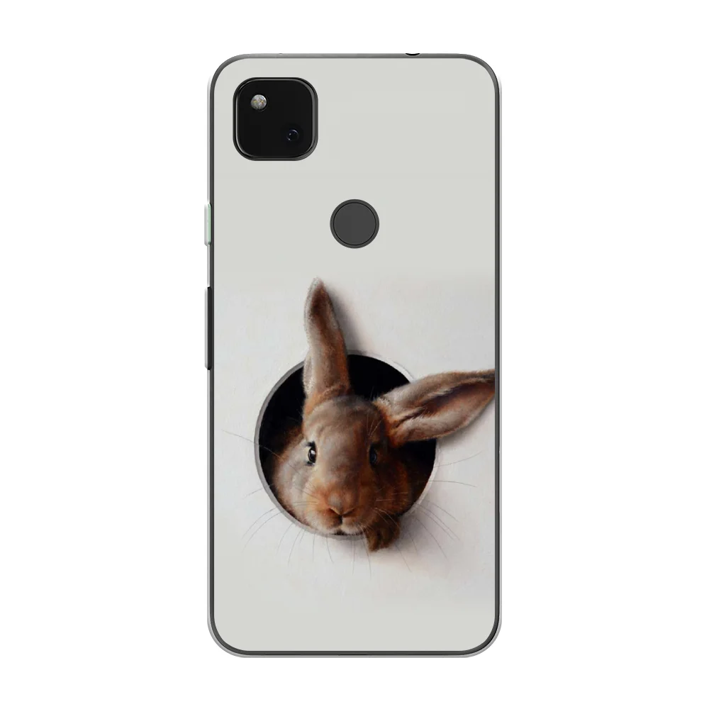 Silicone Case For Google Pixel 4A Curious Rabbit Thin Soft Half-wrapped bright print Phone accessories Mobile and smartphones protection clip case |