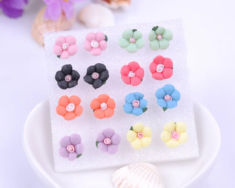 8Seasons New Fashion Colorful Rose Chrysanthemum Flower Plastic Stud Earrings Set For Women Party Club Earrings Jewelry,1Set