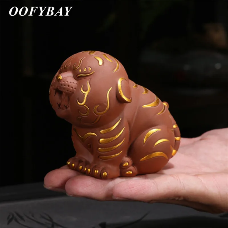 Purple Clay Lucky Tiger Figurine Ceramic Small Tea Pet Office Tabletop Zodiac Handicrafts Home Decoration Animal Statue Set | Дом и сад
