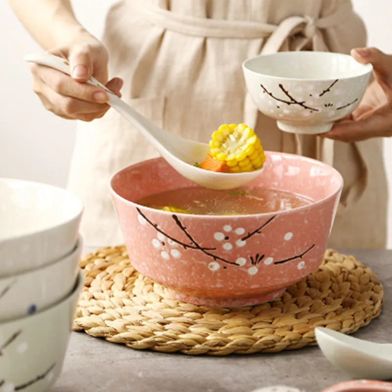 Japanese Handpainting Plum Ceramic Spoon Snowflake Glaze Porcelain Soup Spoon Floral Coffee Milk Stirring Spoon Tableware