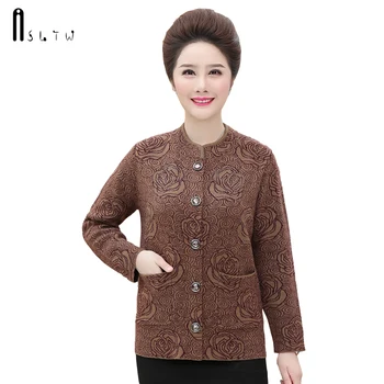 

ASLTW Cardigan Sweater Coat New Autumn Winter Single-breasted Cardigan Women Print Plus Size Outwear Knitted Sweater Coat