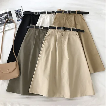 

classical style women skirts 2020 summer new solid high waist A-line pleated office lady elegant knee-length skirts top quality