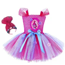 Очаровательное платье принцессы для девочек с маковым принтом и рисунками троллей костюм вечерние свадебные сувениры пузырьки с юбкой-пачкой детское платье костюмы тролля для детей наряд для первого дня рождения с повязкой на голову