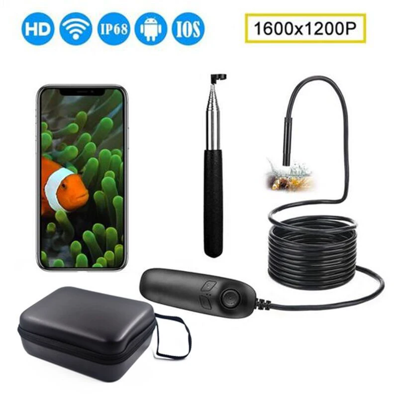 

Phone 1200P HD Telescoping Wifi Endoscope Inspection Camera IP68 Waterproof 2.0MP Endoscope Hard Wire mini Camera With 8 LED