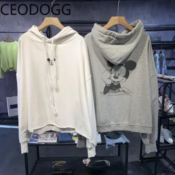 

Ceodogg Korean Ins Hooded Pullover Long Sleeve Sweatshirt Women Cartoon Mickey Pattern Loose Hoodies Female Mtlicolor Casual