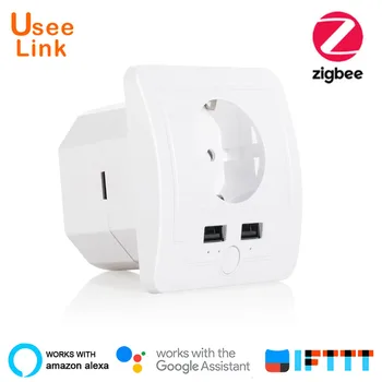

UseeLink Zigbee Smart Wall Socket 16A EU with USB Power Plug Work With Alexa Google Home IFTTT No Gateway Required Power by Tuya