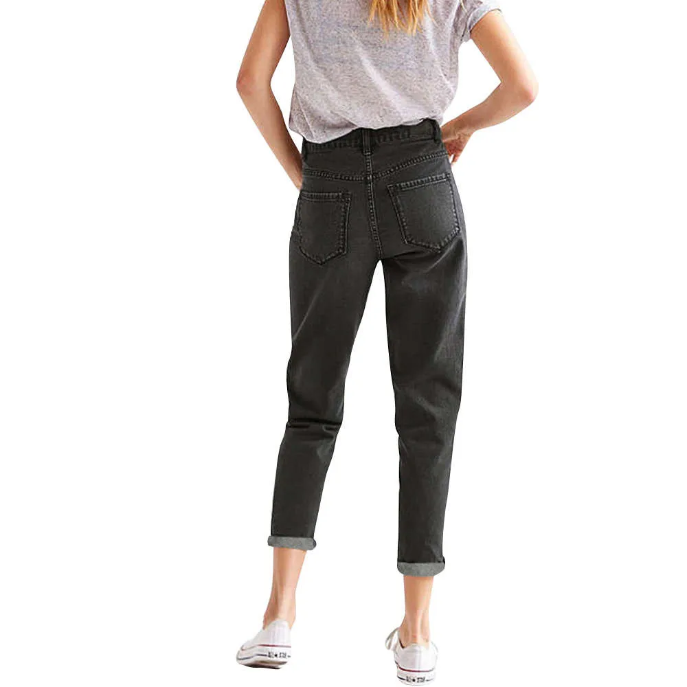 WOMAIL Ladies jeans high waist European and American loose straight tube wide leg pants