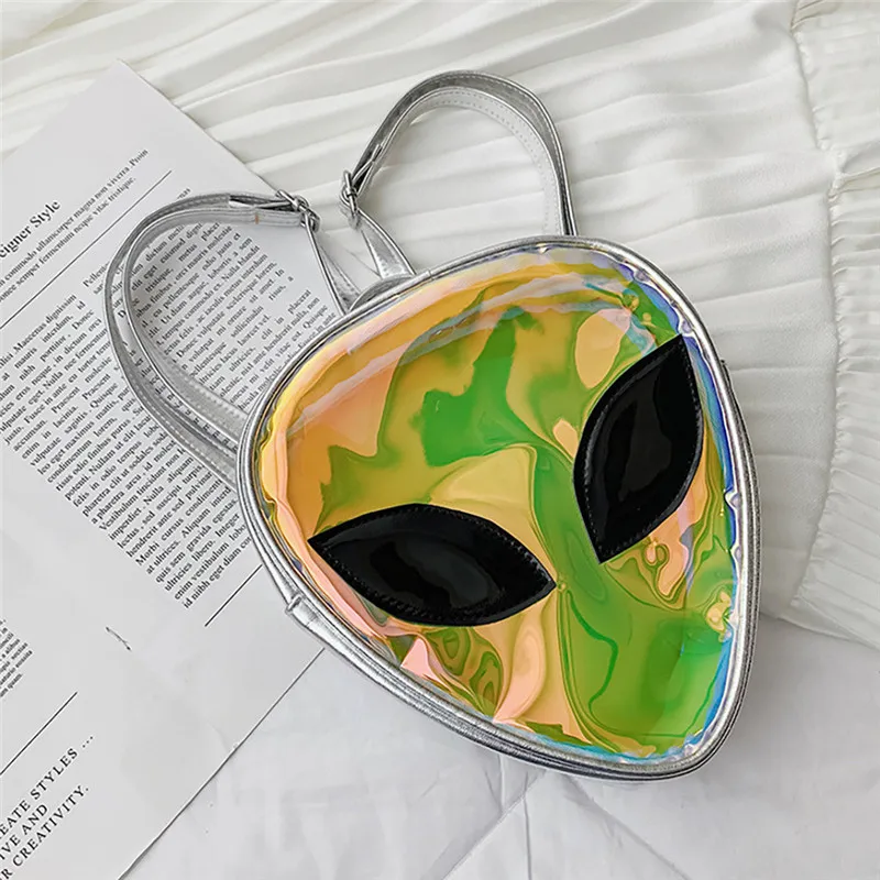 Рюкзаки для девочек лазерной прозрачный 3D чужое лицо сумки на плечо Для женщин для маленьких девочек, раздел-детская одежда; Набор для книг, Женский ранец рюкзак#40 - Цвет: Silver B