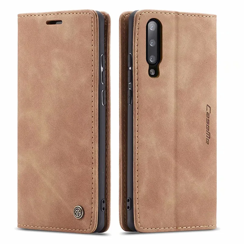 brown Кожаный чехол для samsung Galaxy A50, A70, A40, A30S, A20E, A10, A80, M10S, M20, чехол-бумажник с откидной крышкой, отделениями для карт, бизнес-чехол на магните - Цвет: brown