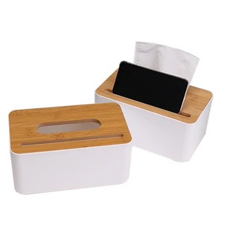 

2020 New Universal Desktop Bamboo Wood Tissue Box Creative Multi-Function Mobile Phone Rack Holder Paper Towel Box Organizer