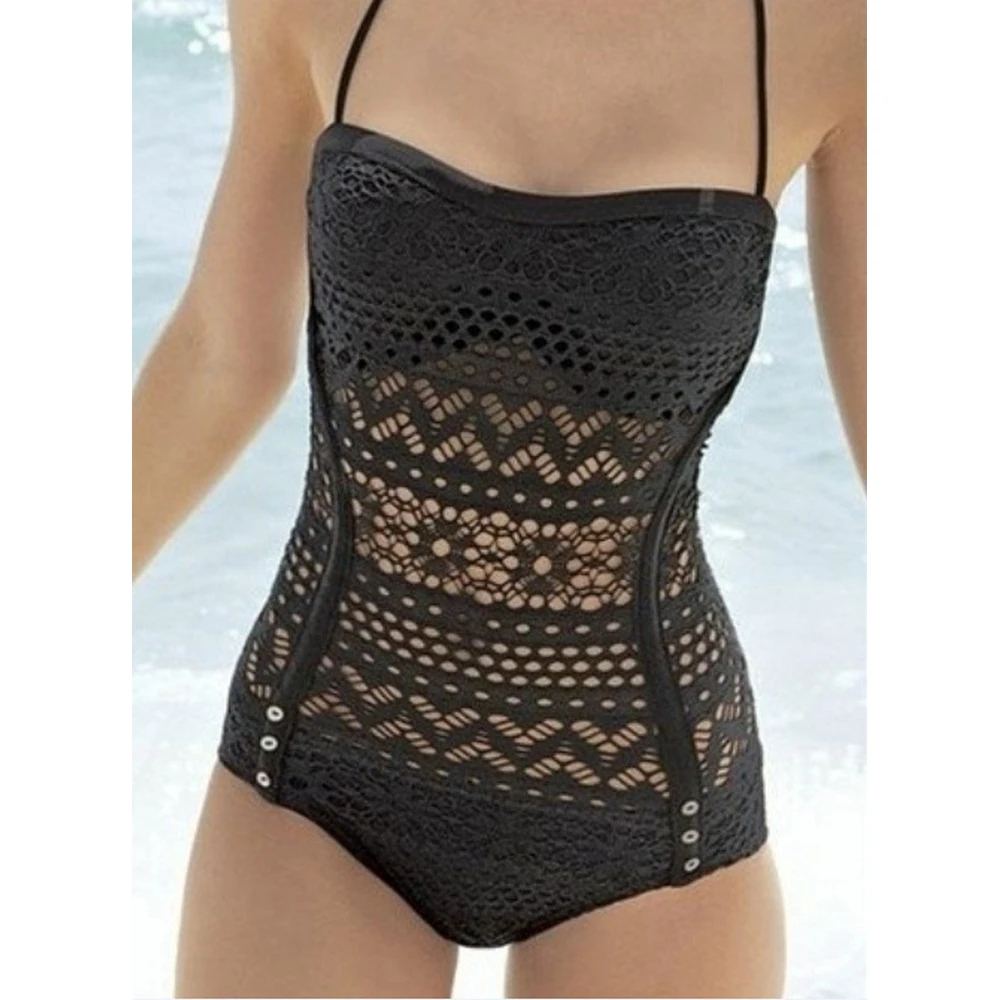 bathing suit wrap One-piece Swimsuit Bodysuits Women Lace Black Sexy Hollowed Slim Backless Swimsuit Halter Sleeveless Sleepwear Underwear Dress swim skirt cover up no brief