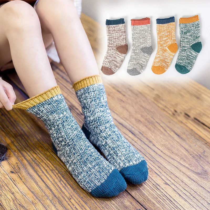 4Pairs/lot Kids Girls Socks Woolen Knitted Socks for Boy Winter Warm for Girls Thick Children Stuff Suitable 1-12Years