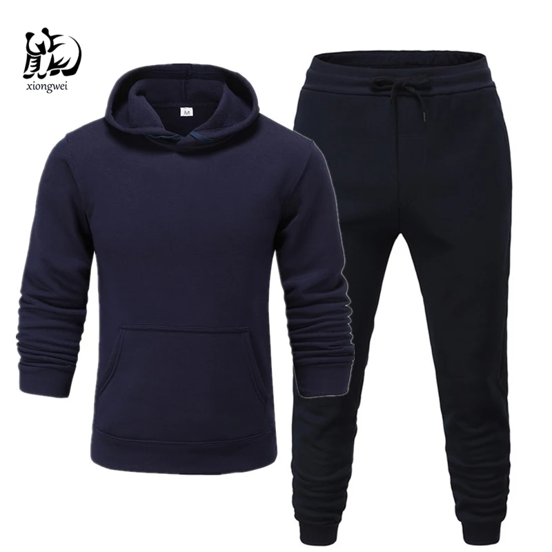 Koop 2019 Winter Solid Capuchon pak Nieuwe mannen Casual Trainingspakken Heren Hip Hop Jas Sweatshirt Mannen Hoodiessuit + blacktrousers