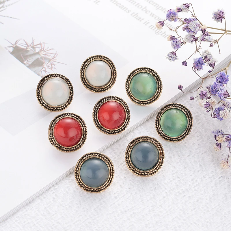 Bohemian Round Opal Stud Earrings 2021 Fashion Jewelry for Women Alloy Frame Statement Small Earring Christmas Deals Accessorie | Украшения